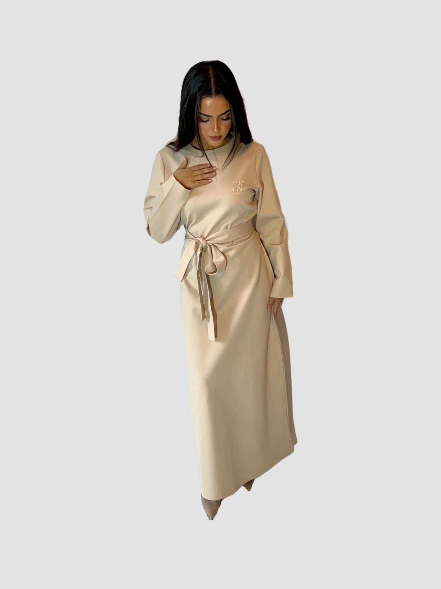 Robe Longue avec ceinture - Couleur Beige