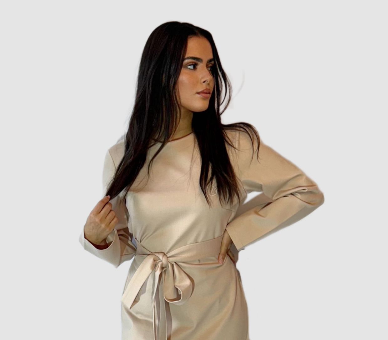 Robe Longue avec ceinture - Couleur Beige