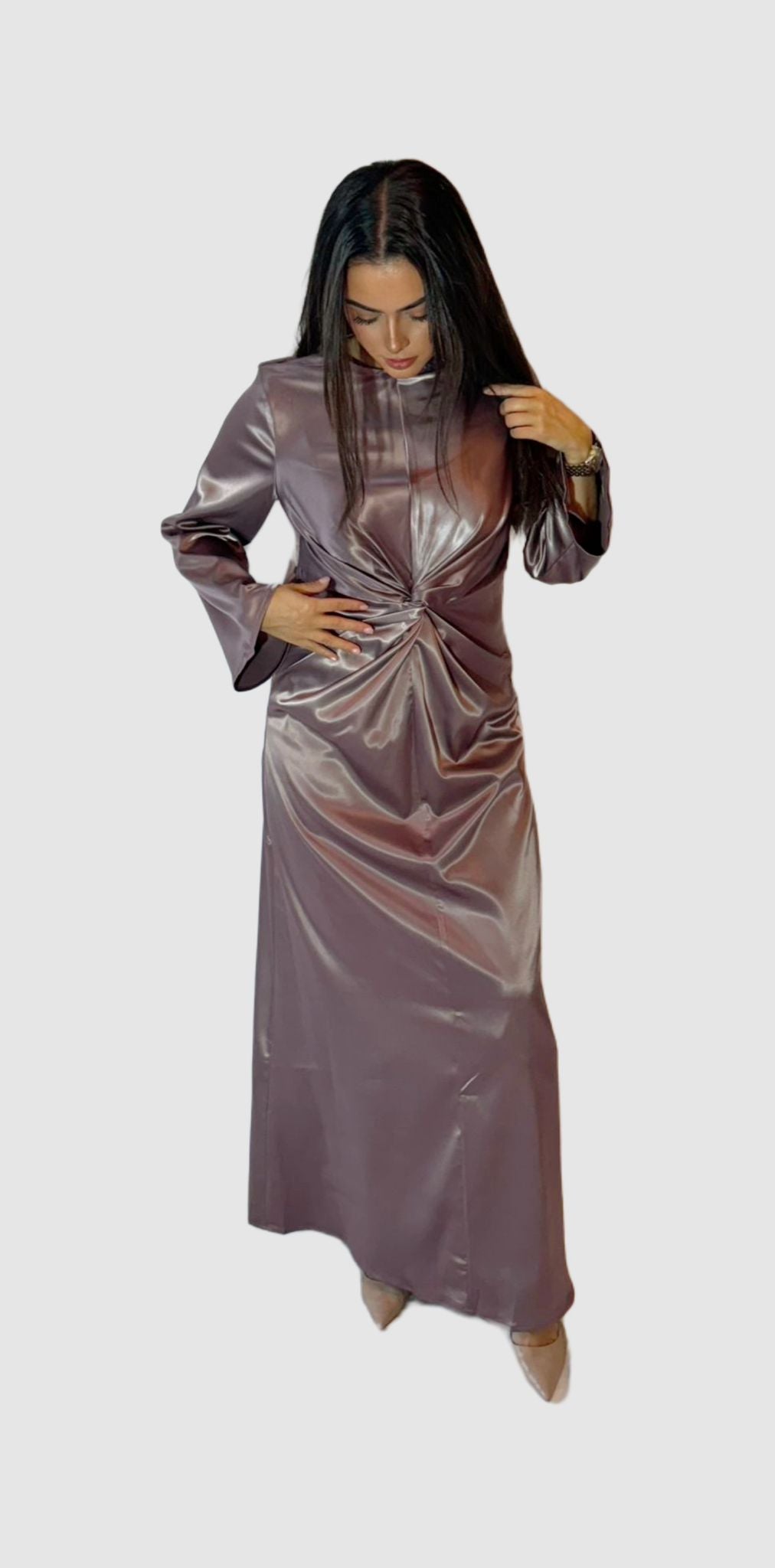 Robe Longue en Satin Stretch - Couleur Mellow Mauve