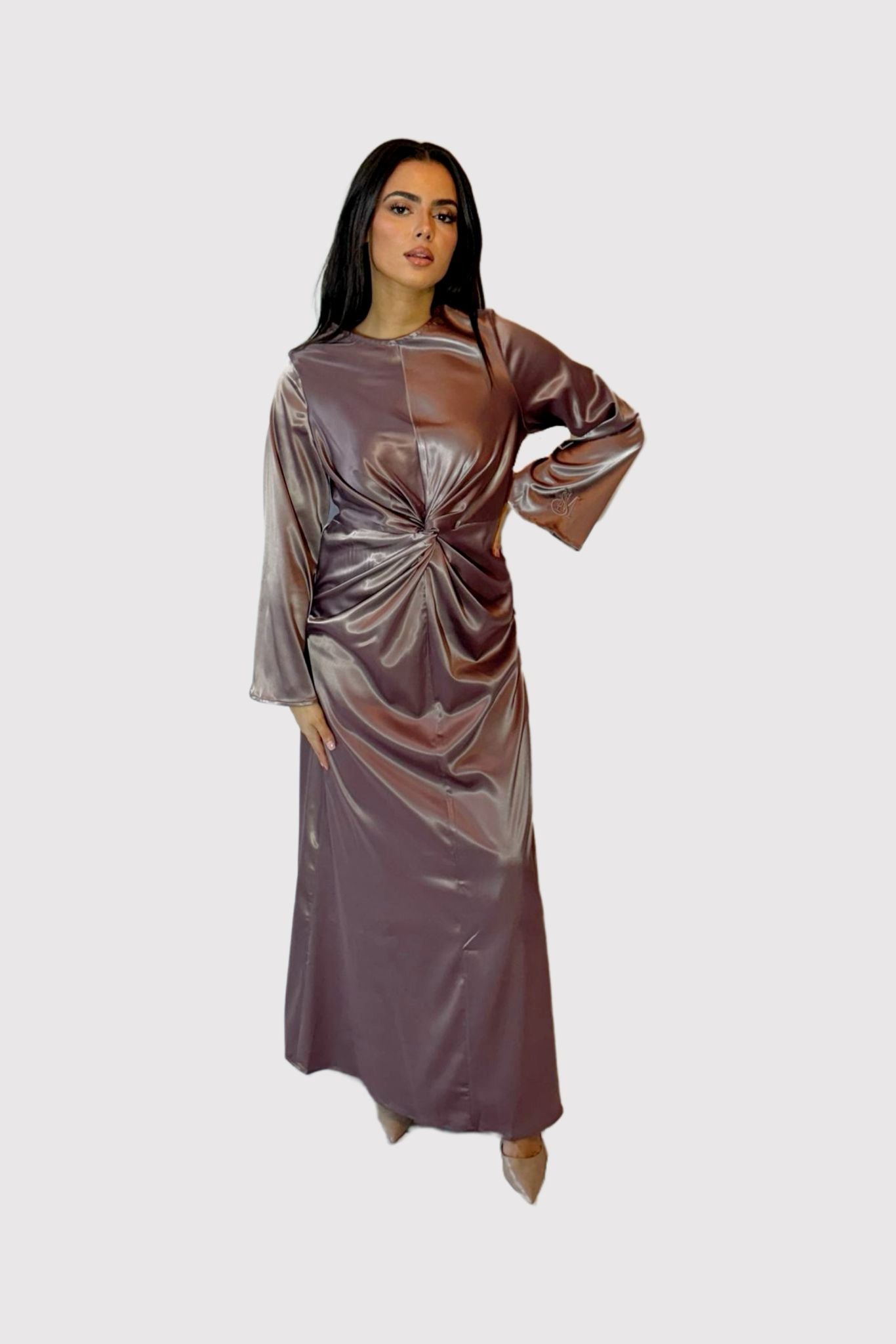 Robe Longue en Satin Stretch - Couleur Mellow Mauve